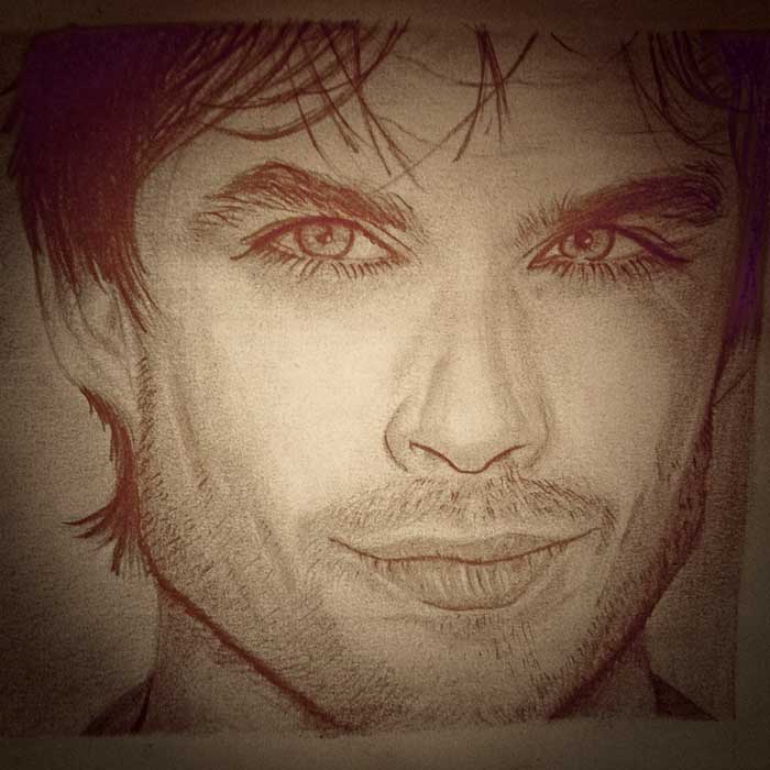 Pencil Portrait Drawing of Ian Somerhalder (Damon Salvatore) done by The Ap...