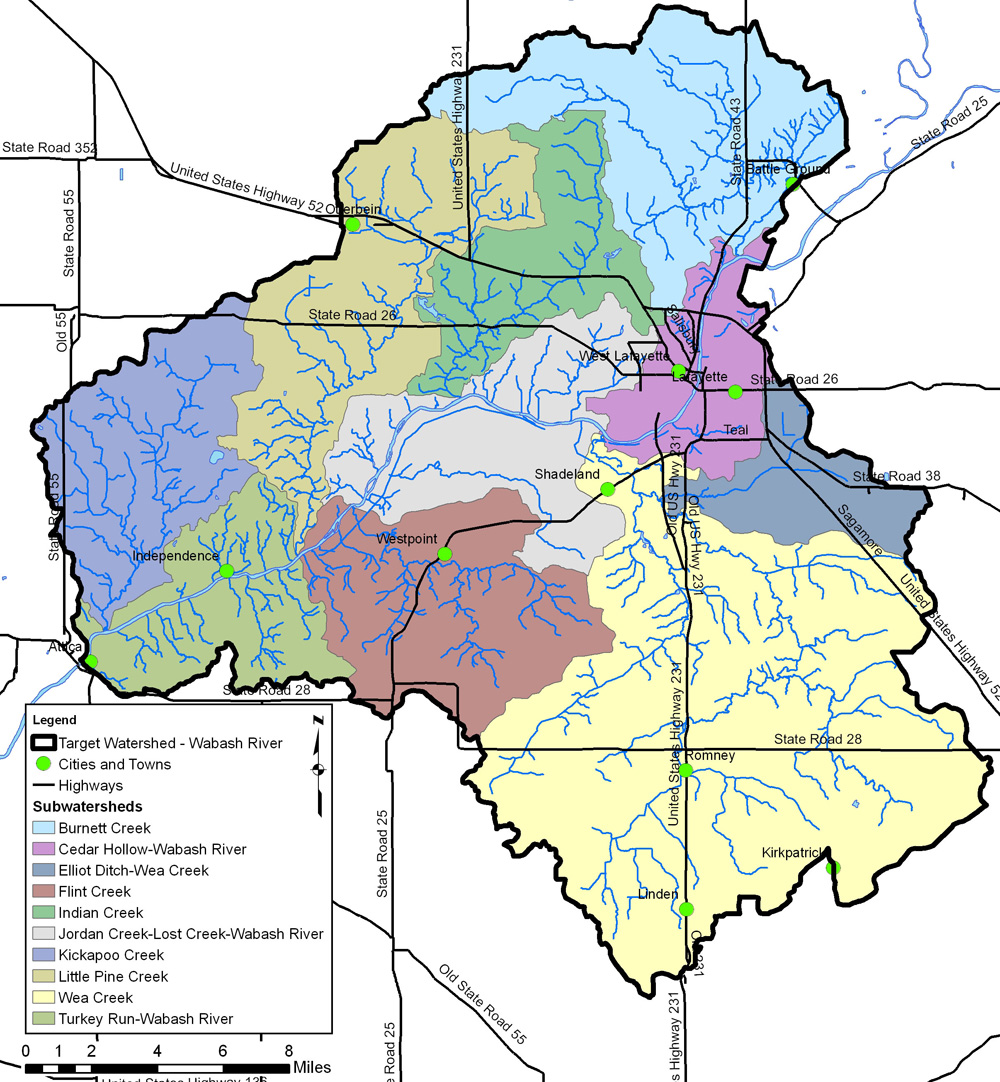 wabash watershed Location the wabash river watershed is located in indiana, draining approximately 1438 square miles in multiple counties major streams included in the total maximum daily load (tmdl) report are the wabash river. wabash watershed Location the wabash river watershed is located in indiana, draining approximately 1438 square miles in multiple counties major streams included in the total maximum daily load (tmdl) report are the wabash river.